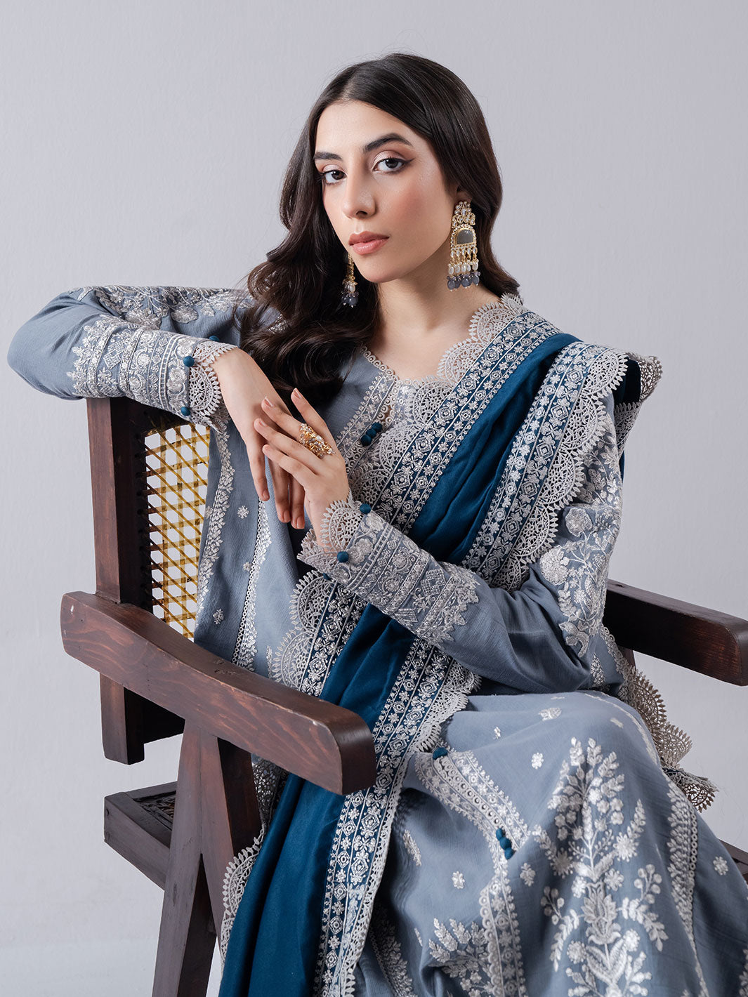 Faiza Faisal | Winter Edit 2024 | ELAAF XL LIight blue Grey Slub Khaddar