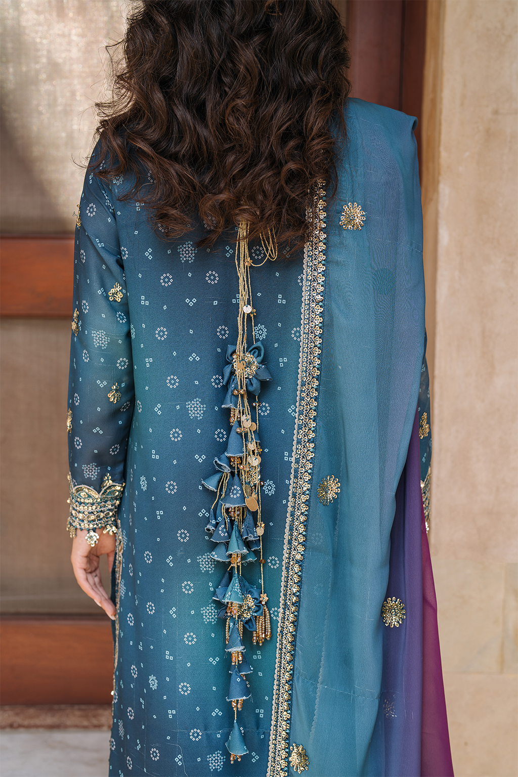Iznik | Bandhani Formals | UE-335 L Teal Blue Chiffon