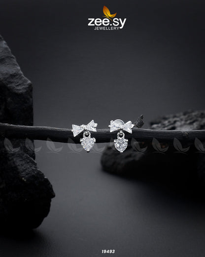 Crystal Bow Stud Earrings Silver
