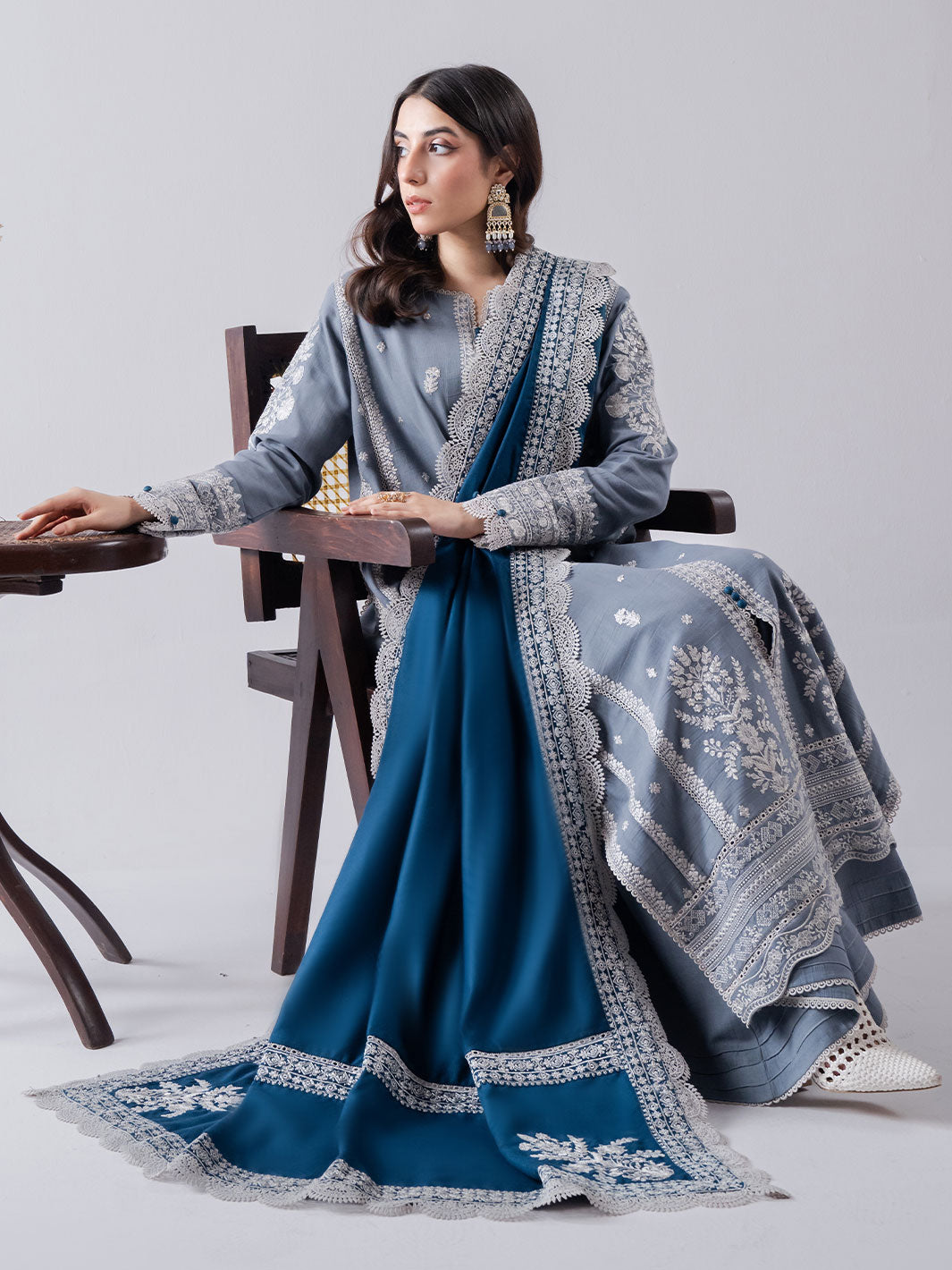 Faiza Faisal | Winter Edit 2024 | ELAAF Custom Size LIight blue Grey Slub Khaddar