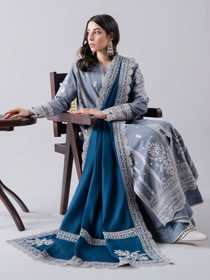 Faiza Faisal | Winter Edit 2024 | ELAAF Custom Size LIight blue Grey Slub Khaddar