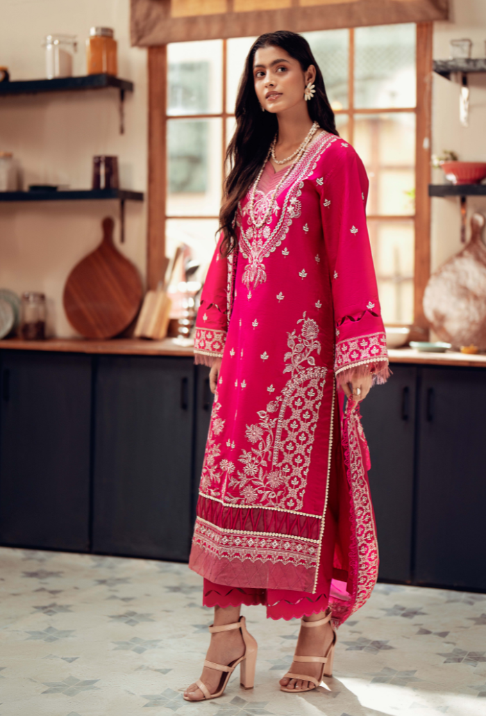 Humdum | Lala Rukh Lawn | Lalarukh - D06 L Hot Pink Lawn