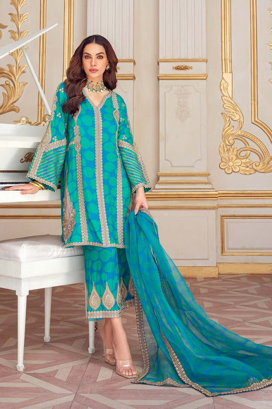 Charizma | Statement Dresses | STM23-12 S Ferozi Raw Silk