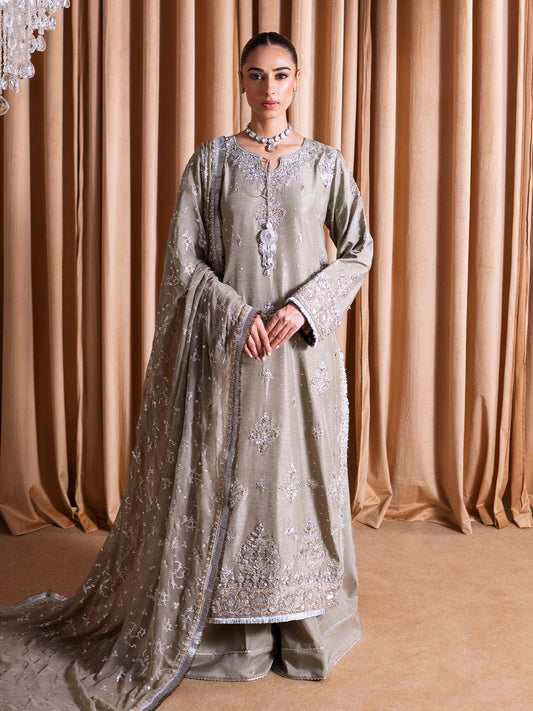Faiza Faisal | Rema Wedding Formals 24 | Kiran S Gray Raw Silk