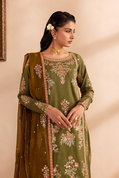 Emaan Adeel | Rangrez Collection | RIWAAZ L Olive Green Khaddar