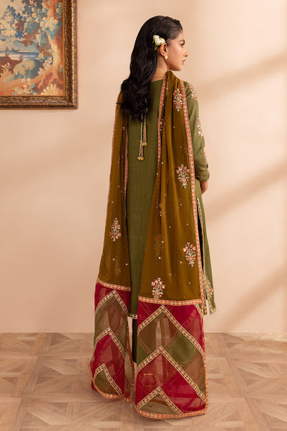 Emaan Adeel | Rangrez Collection | RIWAAZ S Olive Green Khaddar