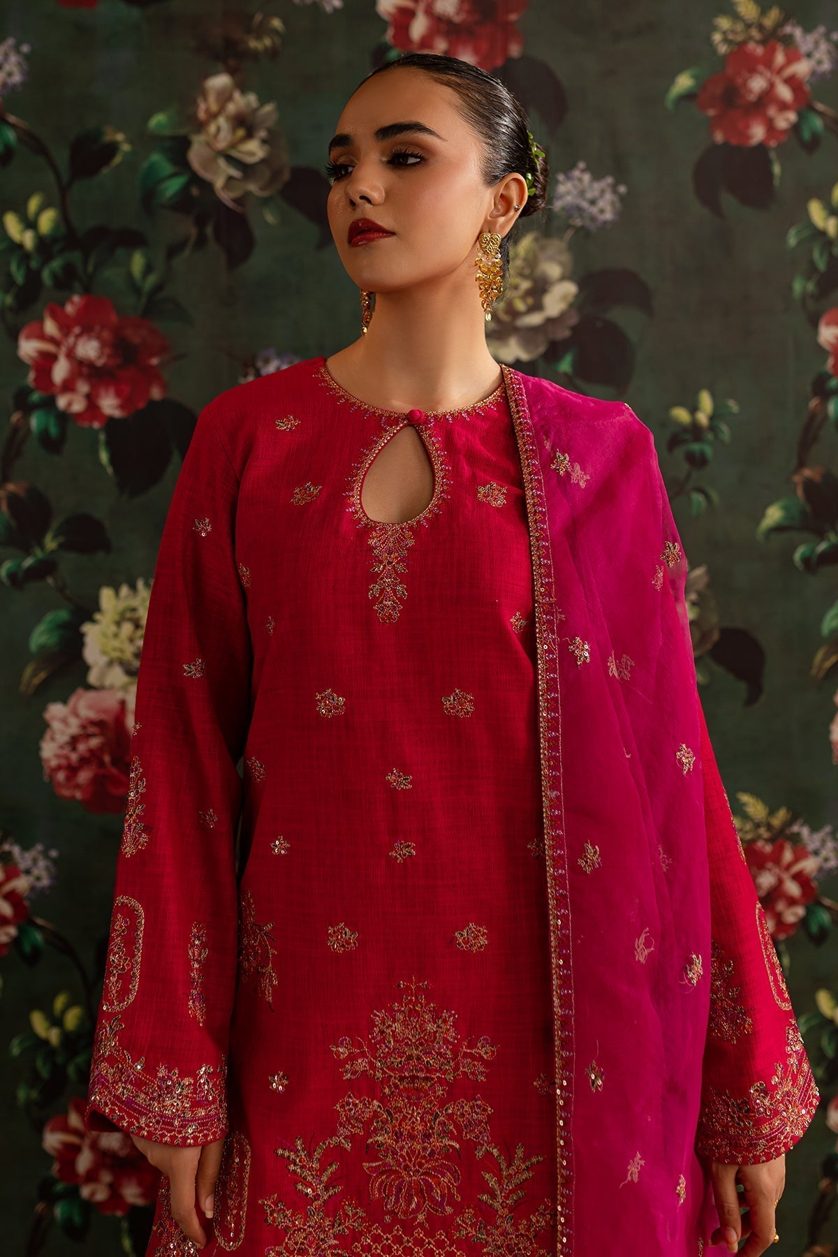 Emaan Adeel | Rangrez Collection | FIROZA L Red Khaddar