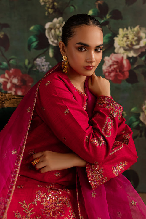 Emaan Adeel | Rangrez Collection | FIROZA M Red Khaddar