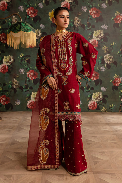 Emaan Adeel | Rangrez Collection | MAHI XS Red Khaddar
