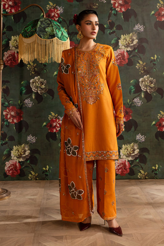 Emaan Adeel | Rangrez Collection | SHAMA XS Orange Khaddar