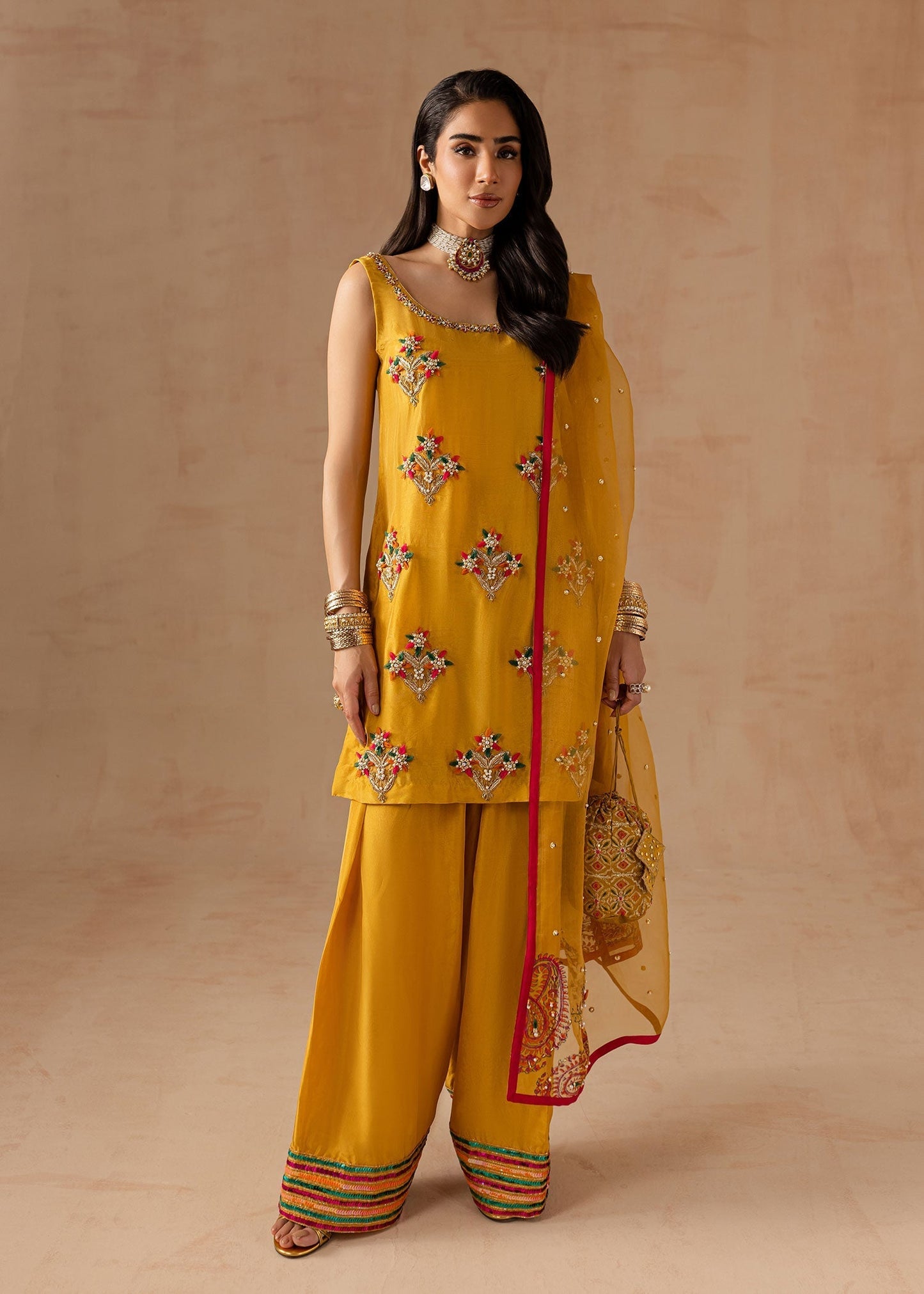 Maria Osama Khan | Noir Bliss Luxury Formals | Marigold Muse XS Mustard Yellow Raw Silk