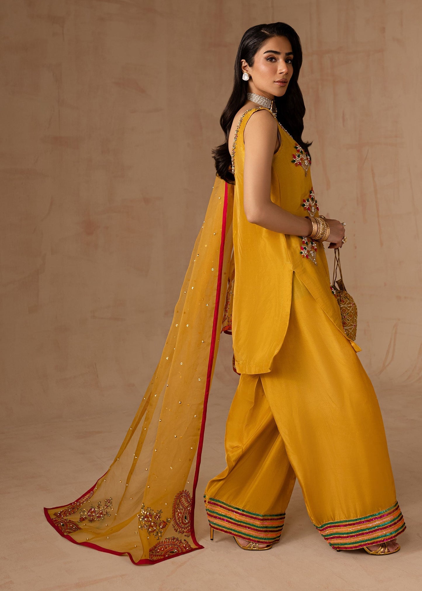 Maria Osama Khan | Noir Bliss Luxury Formals | Marigold Muse XL Mustard Yellow Raw Silk