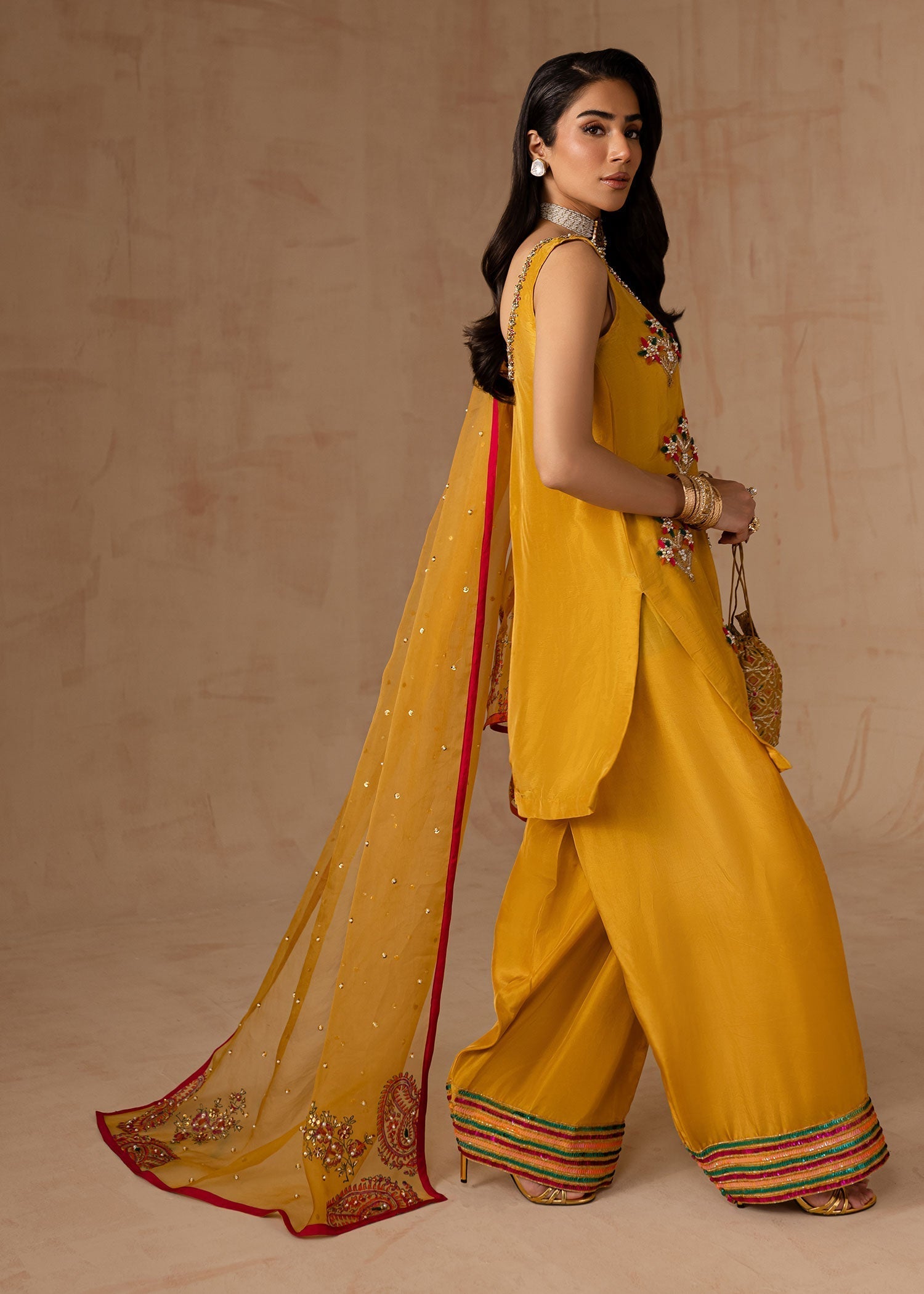 Maria Osama Khan | Noir Bliss Luxury Formals | Marigold Muse XL Mustard Yellow Raw Silk
