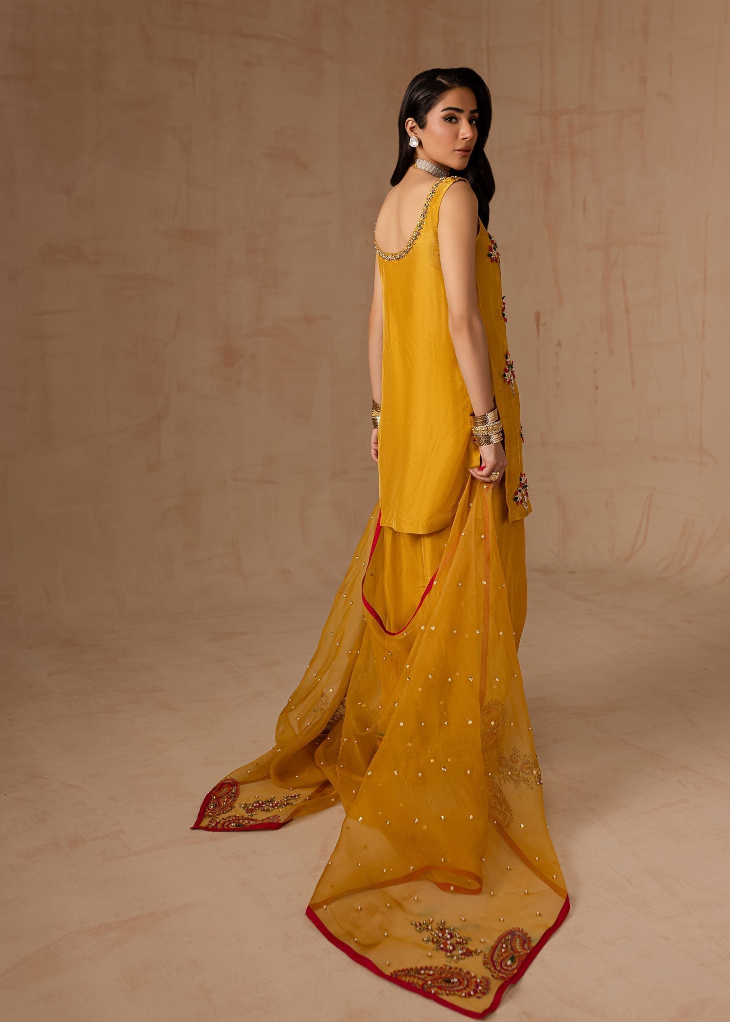 Maria Osama Khan | Noir Bliss Luxury Formals | Marigold Muse S Mustard Yellow Raw Silk