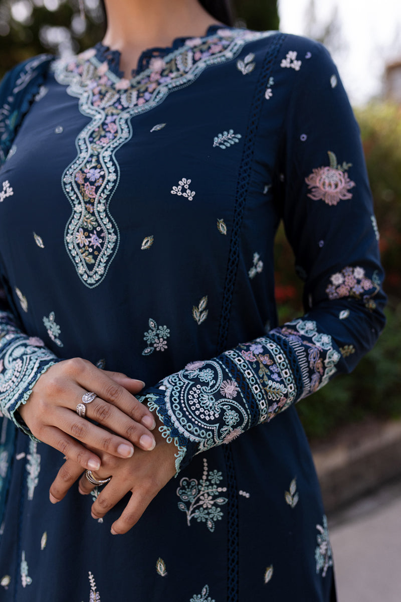 Qalamkar | Q Line Lawn 25 | QM-01 Bleu XL Navy Blue Lawn