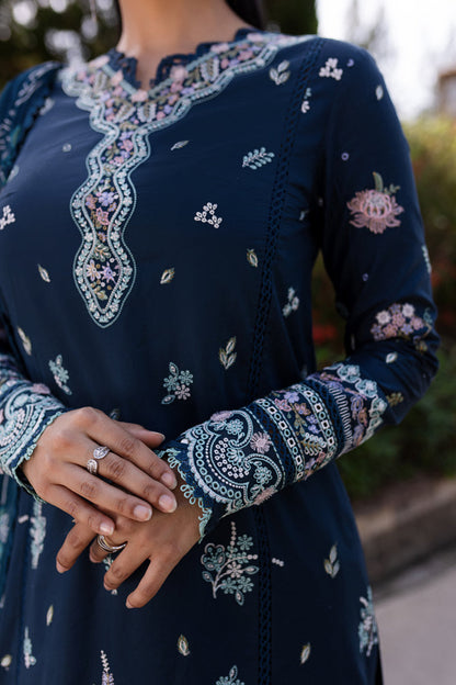 Qalamkar | Q Line Lawn 25 | QM-01 Bleu XL Navy Blue Lawn