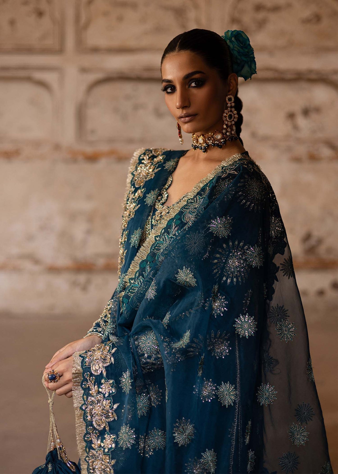 Akbar Aslam | Dastaan Luxury Formals | Zinia L Sea Green Tissue Silk