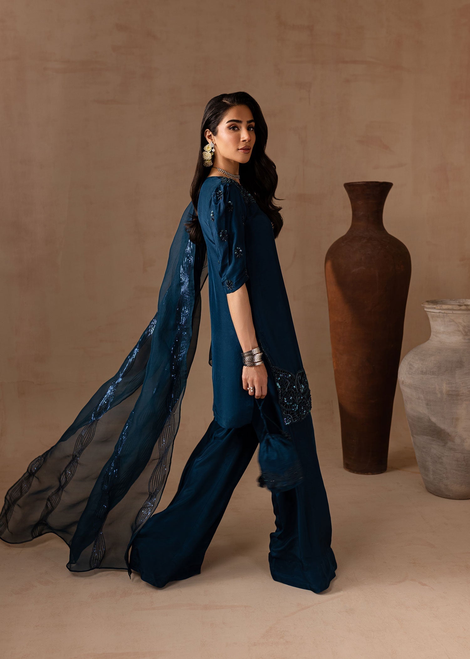 Maria Osama Khan | Noir Bliss Luxury Formals | Royal Sapphire XL Teal Raw Silk