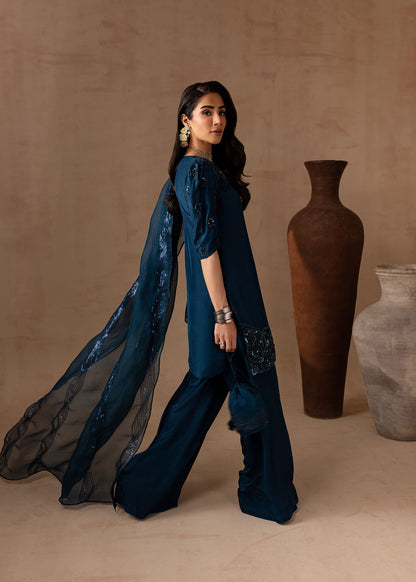 Maria Osama Khan | Noir Bliss Luxury Formals | Royal Sapphire XL Teal Raw Silk