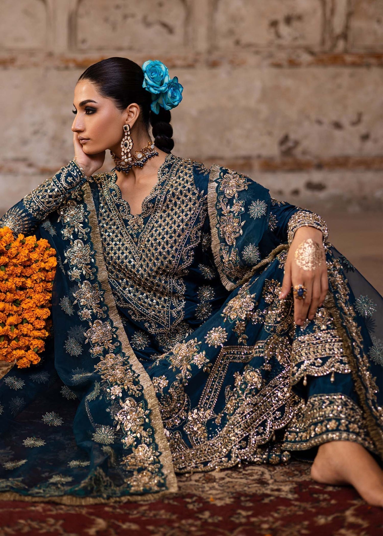 Akbar Aslam | Dastaan Luxury Formals | Zinia Custom Size Sea Green Tissue Silk