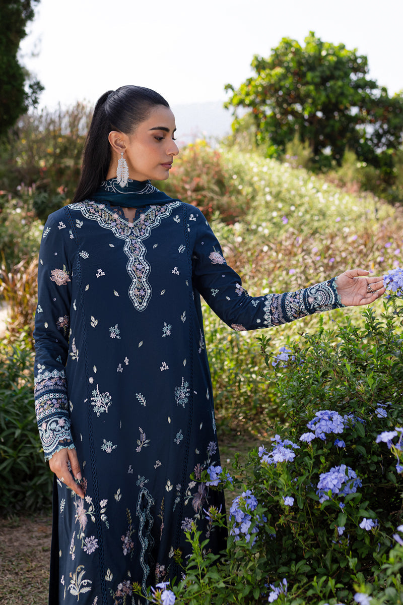 Qalamkar | Q Line Lawn 25 | QM-01 Bleu L Navy Blue Lawn