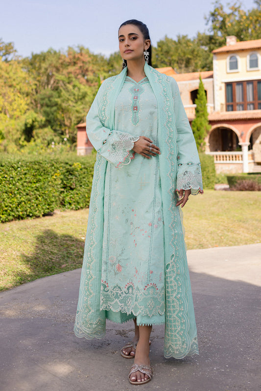 Qalamkar | Q Line Lawn 25 | QM-13 Helen XS Light Ferozi Lawn