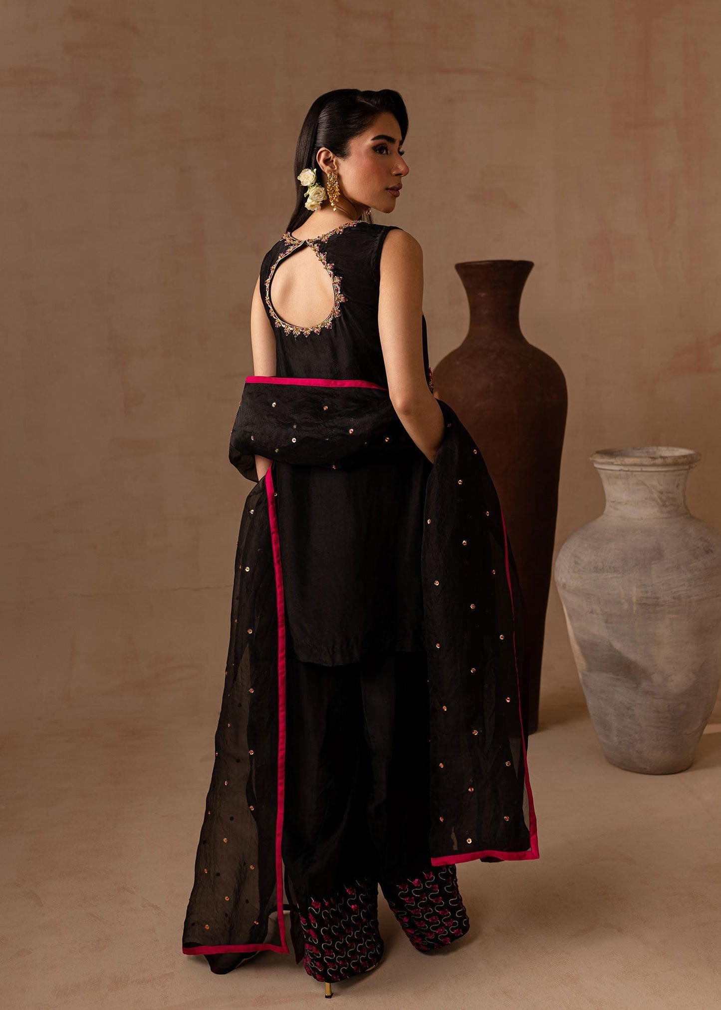 Maria Osama Khan | Noir Bliss Luxury Formals | Charcoal Charm S Black Raw Silk