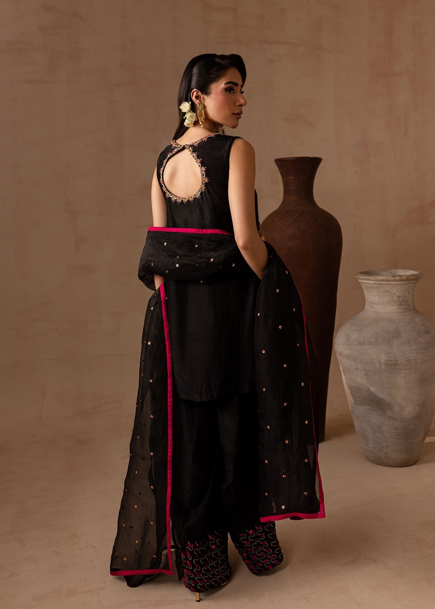 Maria Osama Khan | Noir Bliss Luxury Formals | Charcoal Charm S Black Raw Silk