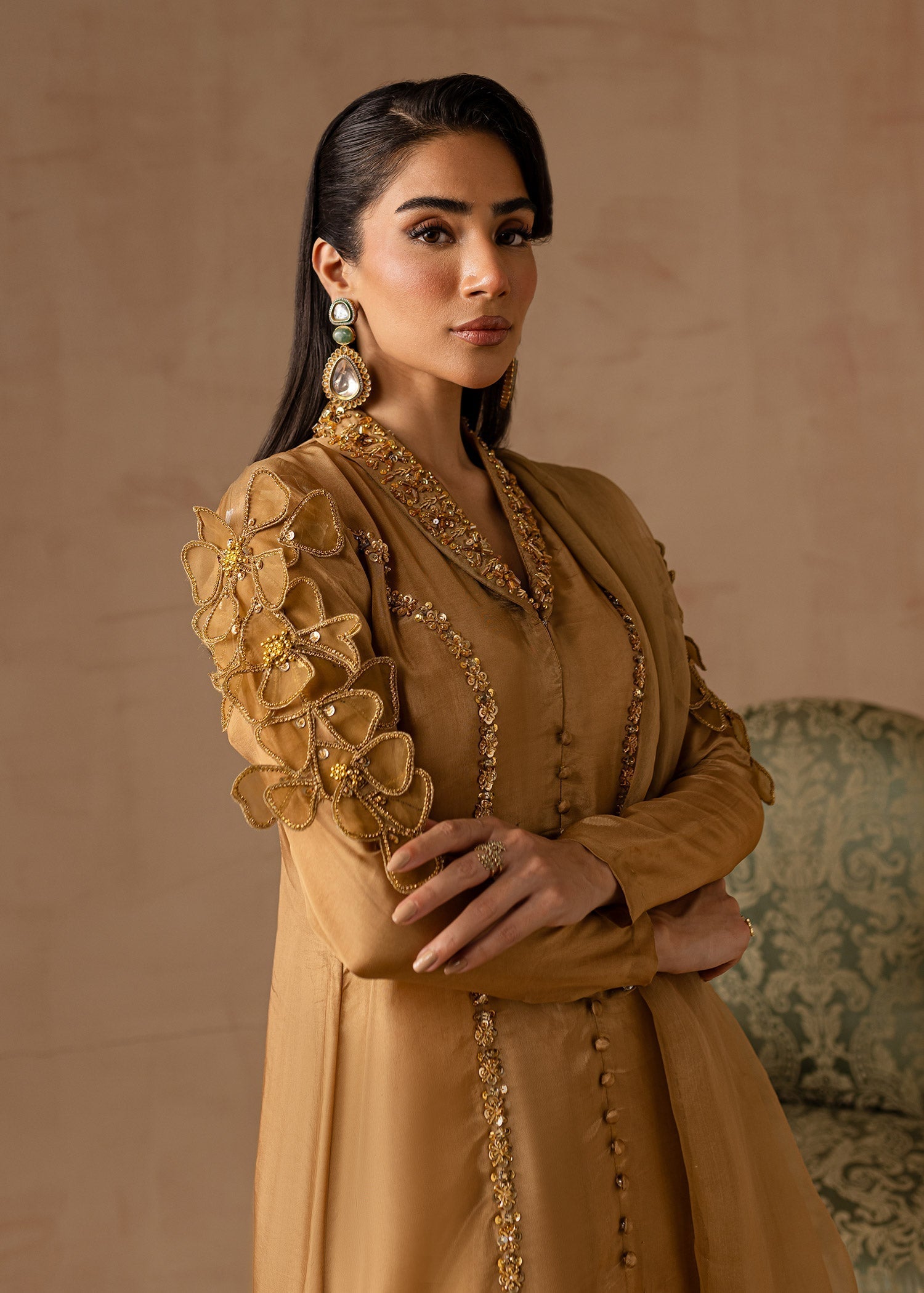 Maria Osama Khan | Noir Bliss Luxury Formals | Bliss L Golden Raw Silk