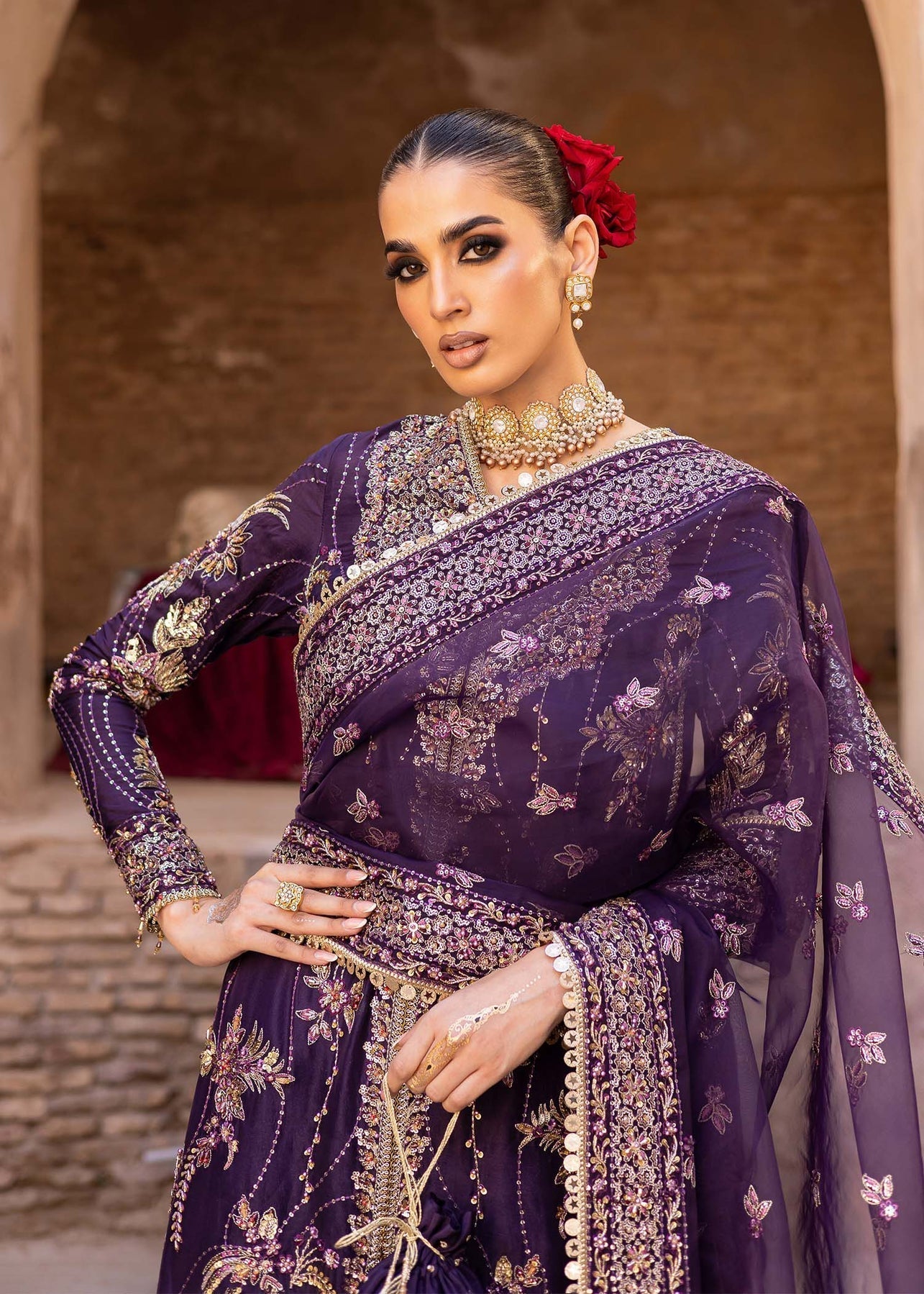 Akbar Aslam | Dastaan Luxury Formals | Haniye L Dark Purple Silk