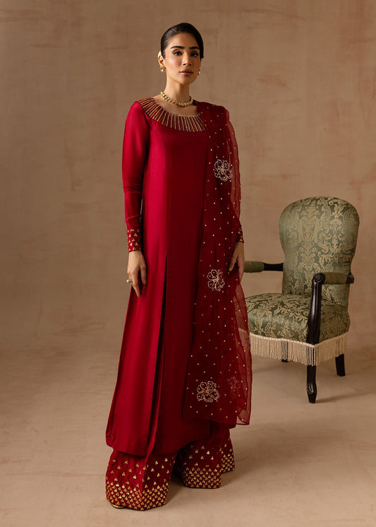 Maria Osama Khan | Noir Bliss Luxury Formals | Ruby XS Red Raw Silk