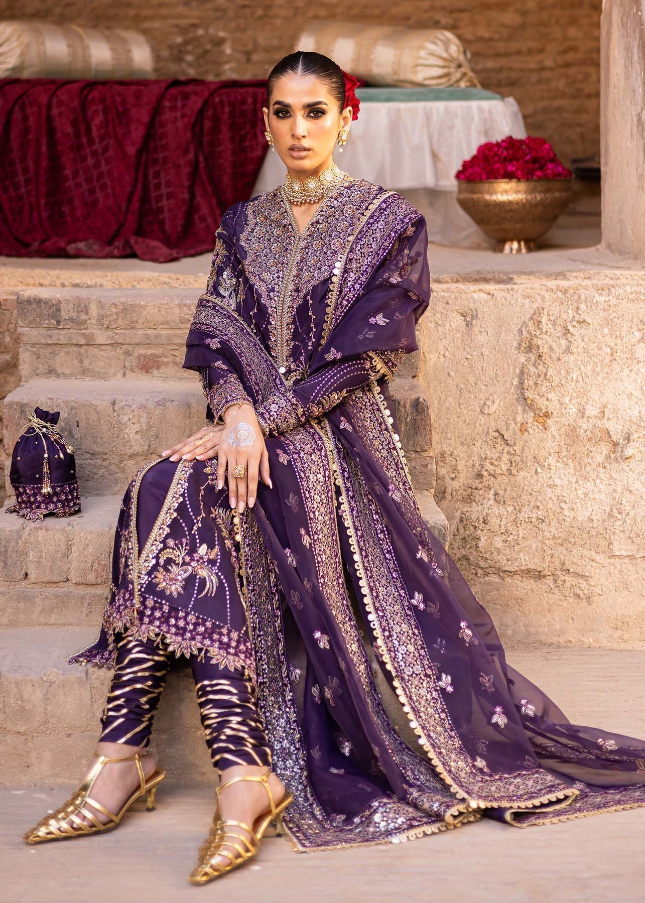 Akbar Aslam | Dastaan Luxury Formals | Haniye Custom Size Dark Purple Silk