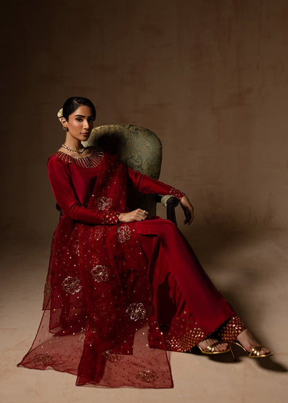 Maria Osama Khan | Noir Bliss Luxury Formals | Ruby XL Red Raw Silk