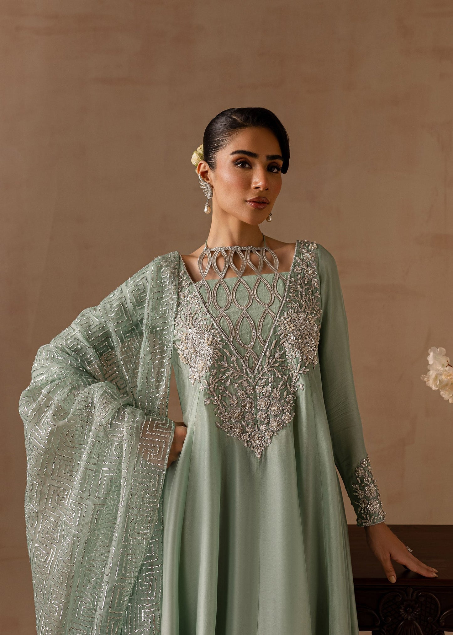Maria Osama Khan | Noir Bliss Luxury Formals | Aazure S Teal Raw Silk