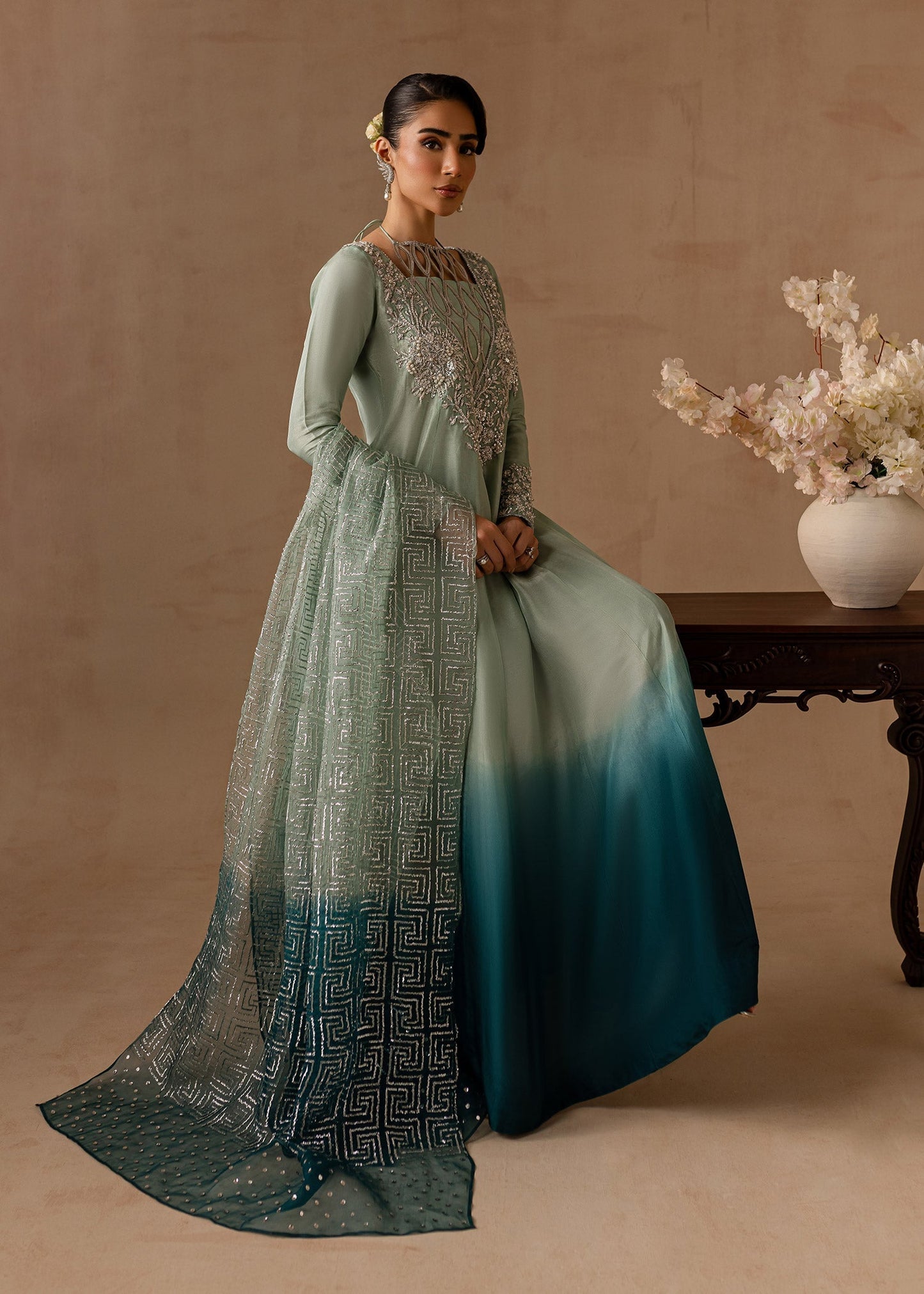 Maria Osama Khan | Noir Bliss Luxury Formals | Aazure M Teal Raw Silk