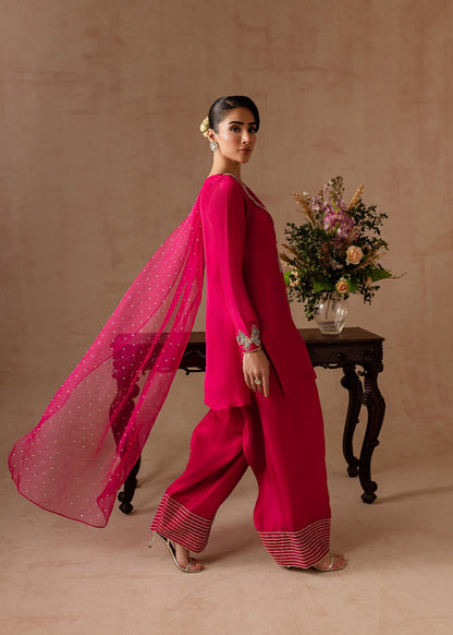 Maria Osama Khan | Noir Bliss Luxury Formals | Peony XL Hot Pink Raw Silk
