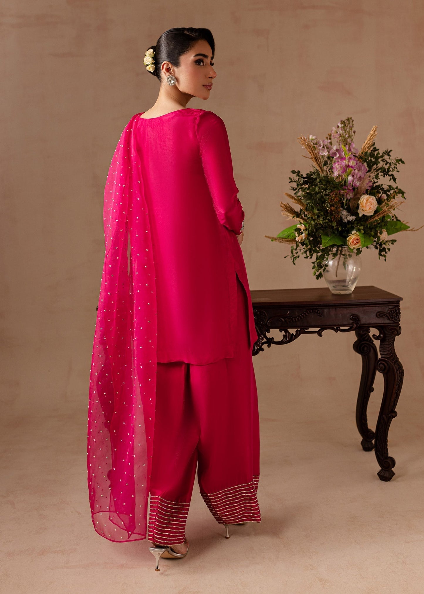 Maria Osama Khan | Noir Bliss Luxury Formals | Peony S Hot Pink Raw Silk