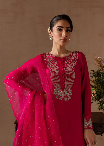 Maria Osama Khan | Noir Bliss Luxury Formals | Peony M Hot Pink Raw Silk
