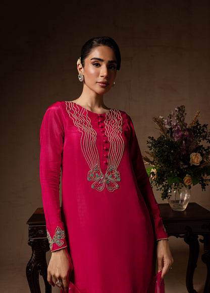 Maria Osama Khan | Noir Bliss Luxury Formals | Peony L Hot Pink Raw Silk