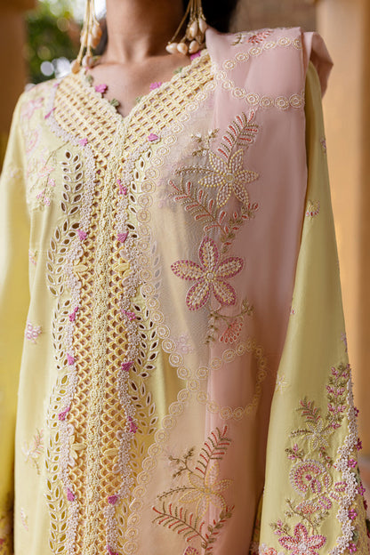 Qalamkar | Q Line Lawn 25 | QM-11 Ina M Dust Yellow Lawn