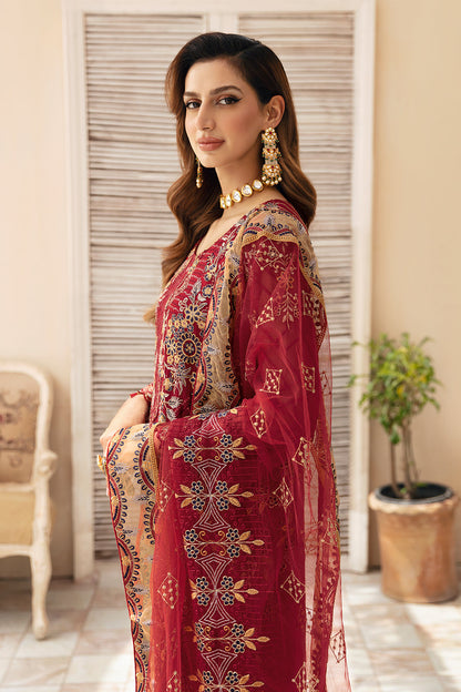 Ramsha | Chevron Chiffon Collection | A-907 M Haute Red Chiffon