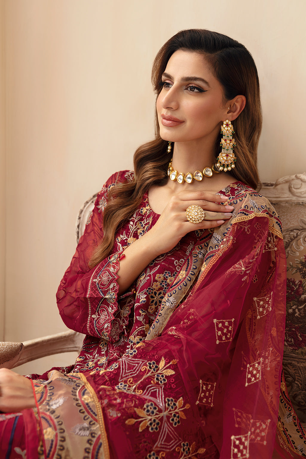 Ramsha | Chevron Chiffon Collection | A-907 L Haute Red Chiffon