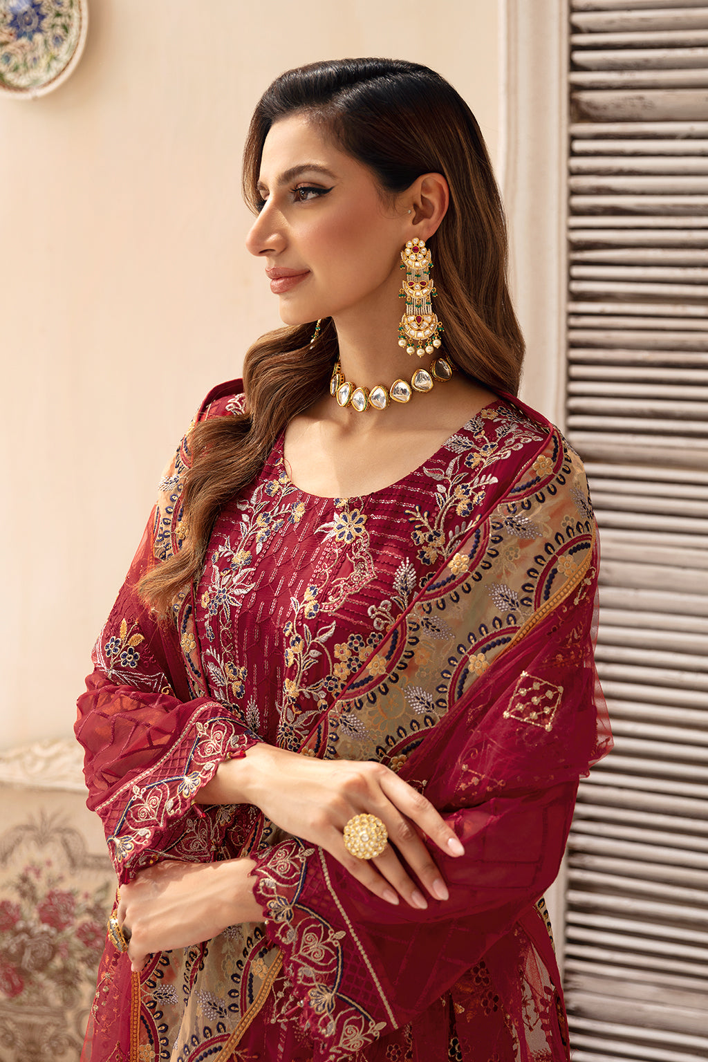 Ramsha | Chevron Chiffon Collection | A-907 XL Haute Red Chiffon
