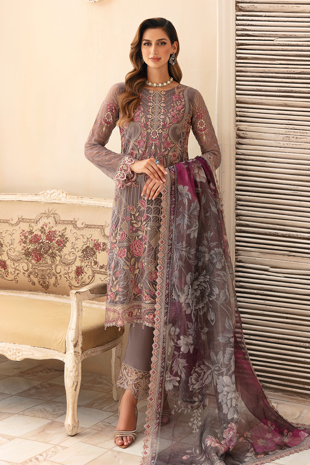 Ramsha | Chevron Chiffon Collection | A-908 XS Mouse Gray Chiffon