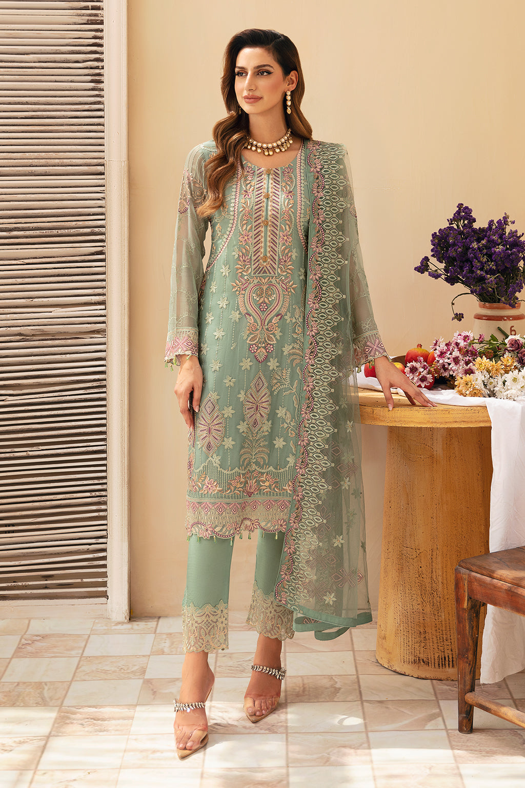 Ramsha | Chevron Chiffon Collection |A-901 XS Mint Chiffon