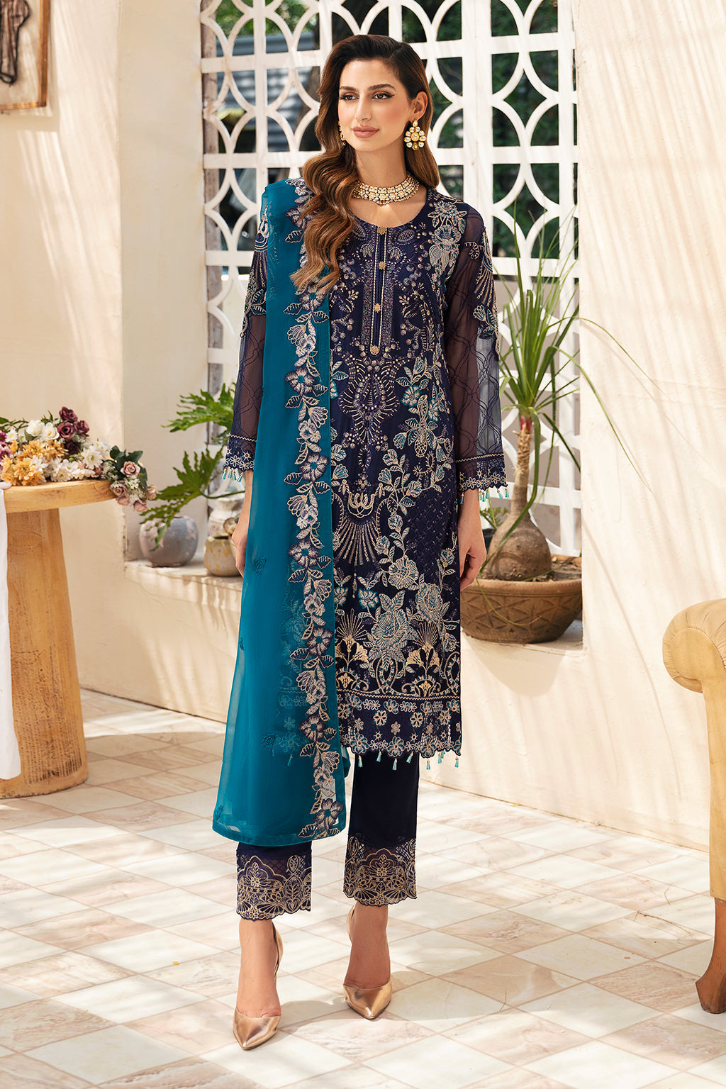 Ramsha | Chevron Chiffon Collection | A-903 XS Deep Blue Chiffon