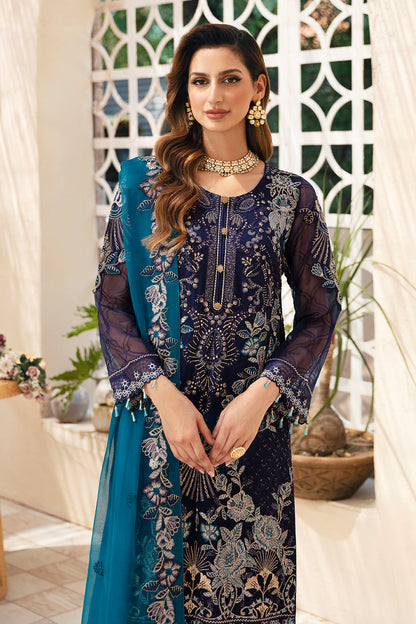 Ramsha | Chevron Chiffon Collection | A-903 M Deep Blue Chiffon