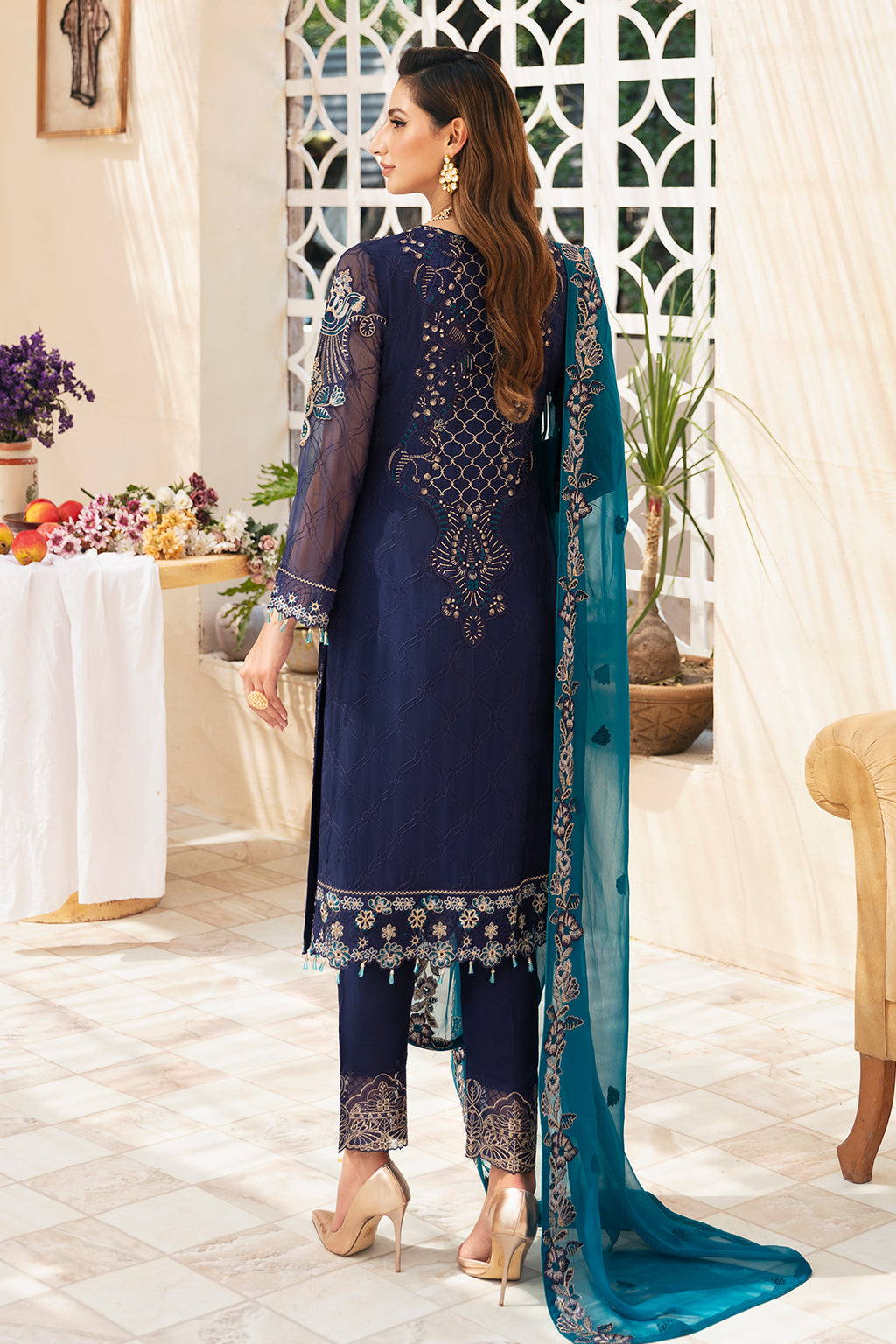 Ramsha | Chevron Chiffon Collection | A-903 S Deep Blue Chiffon