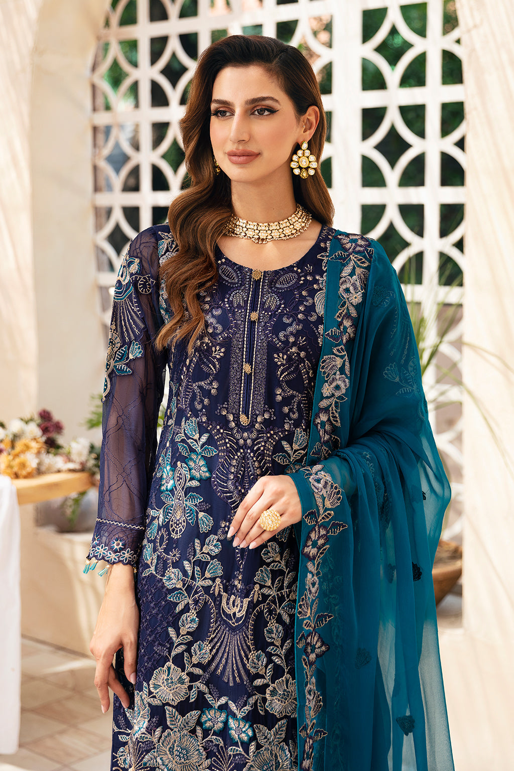 Ramsha | Chevron Chiffon Collection | A-903 L Deep Blue Chiffon