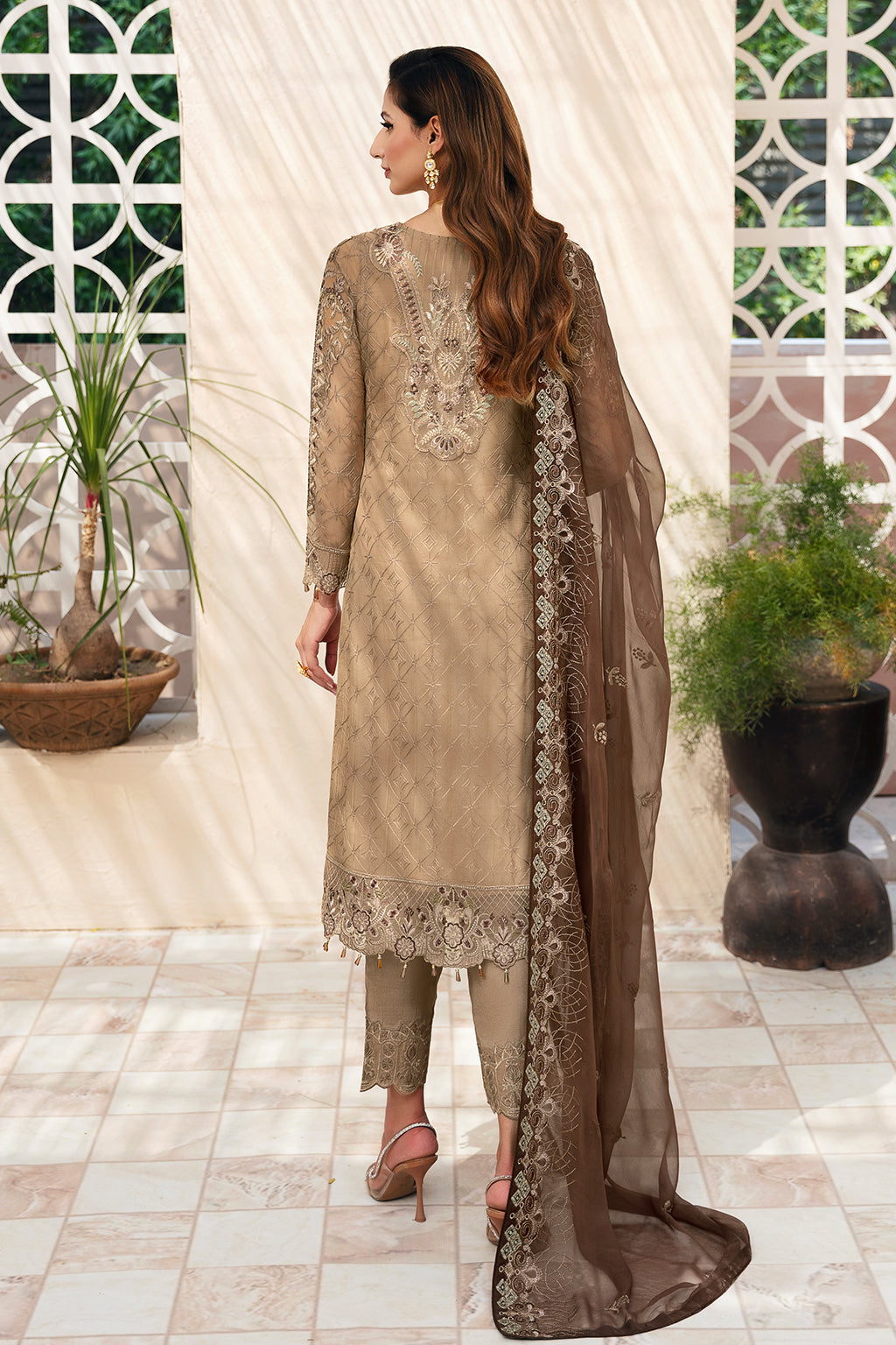 Ramsha | Chevron Chiffon Collection |A-904 S Coffee Chiffon
